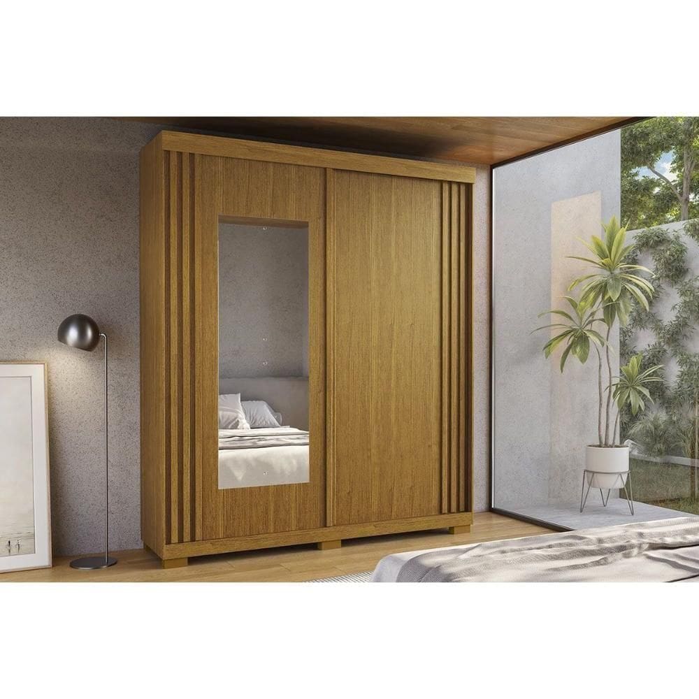 Guarda Roupa Solteiro 2 Portas (1 C/ Espelho) E 3 Gavetas Athena Flex Cinamomo/cinamomo Ou Off White - Acp