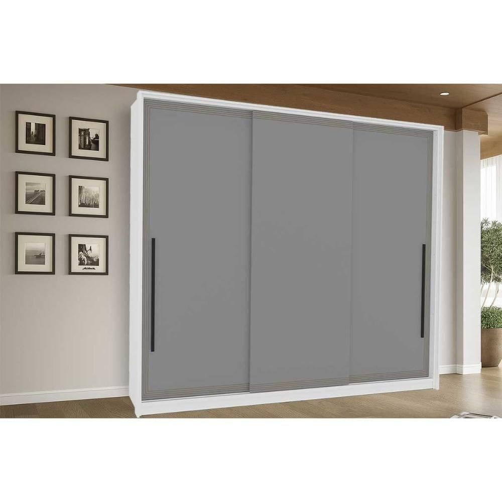 Guarda Roupa 3 Portas De Correr E 4 Gavetas Valência Branco/cinza - Politorno