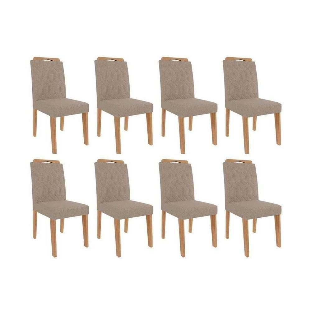 Cadeira Sala De Jantar Paola Wood Kit 8 Un Carvalho/linho Bege - Cimol