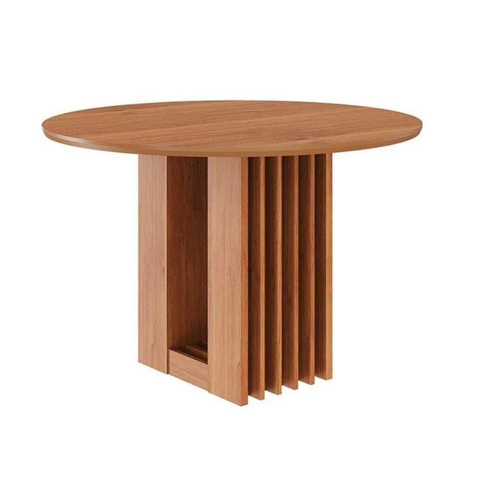 Mesa De Sala Jantar Ariela C/ Tampo Madeirado Redondo 109x109cm Cinamomo - Cimol