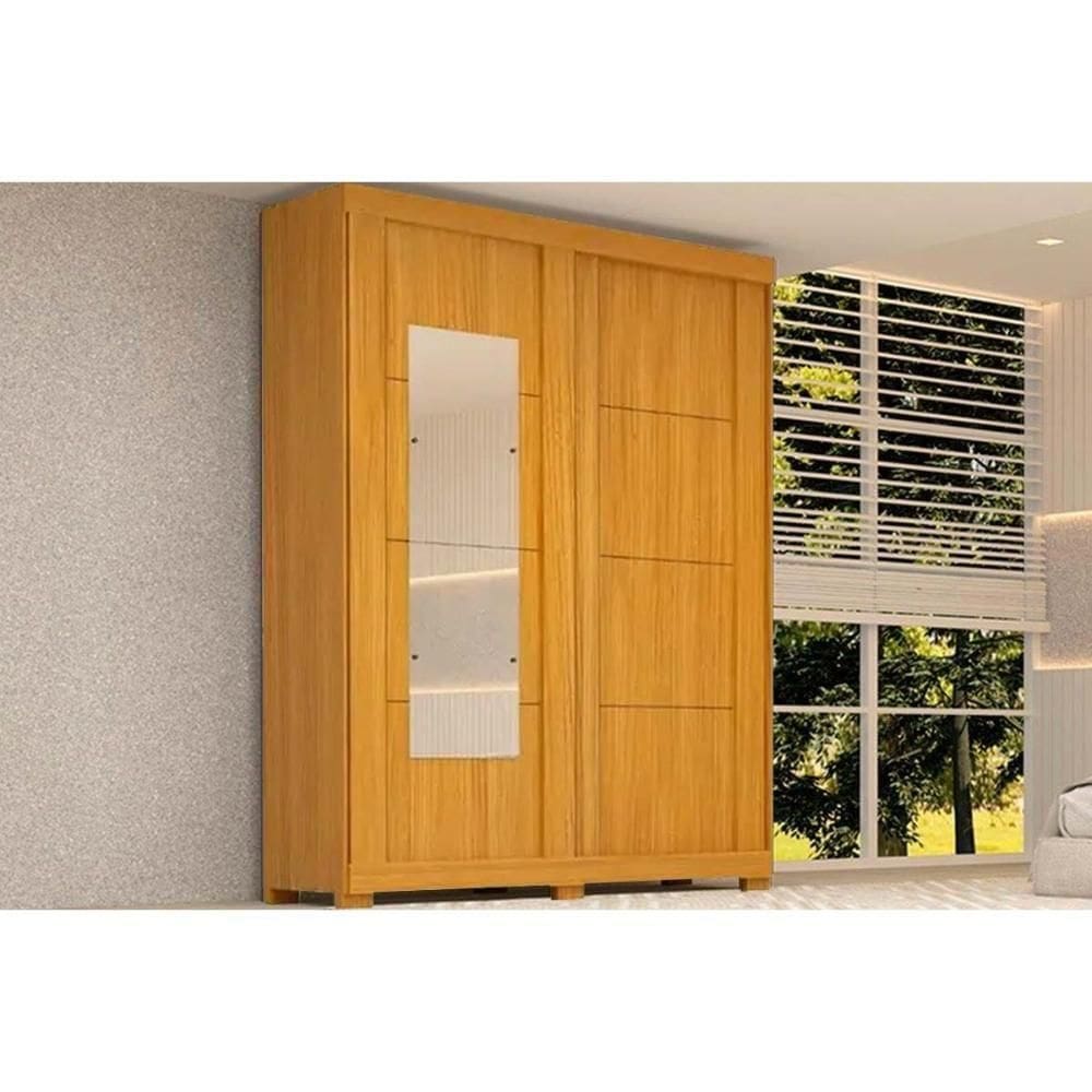 Guarda Roupa 2 Portas De Correr E 2 Gavetas C/ Espelho Helena Flex Nature/nature Ou Off White - Acp
