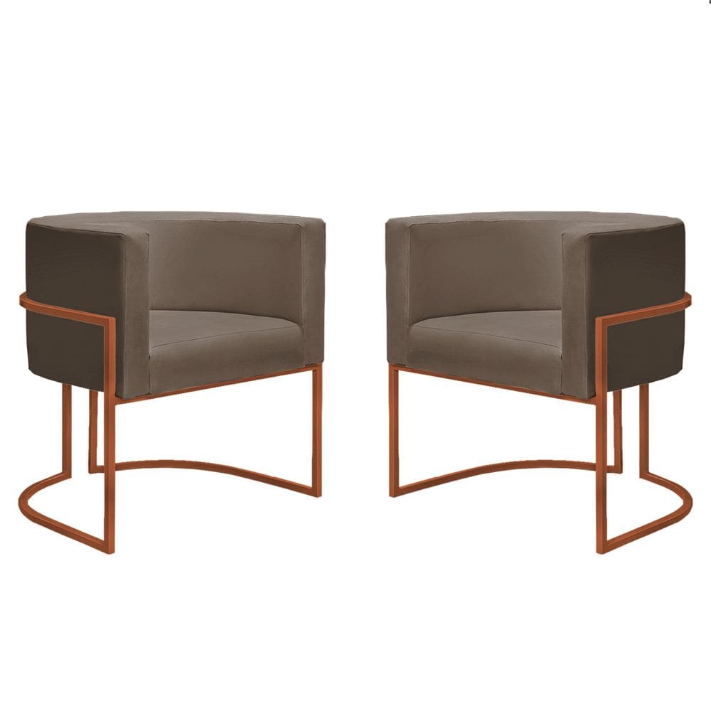 Kit 2 Poltronas Reforçadas Decorativa Sala Nayara Base Ferro Bronze Suede