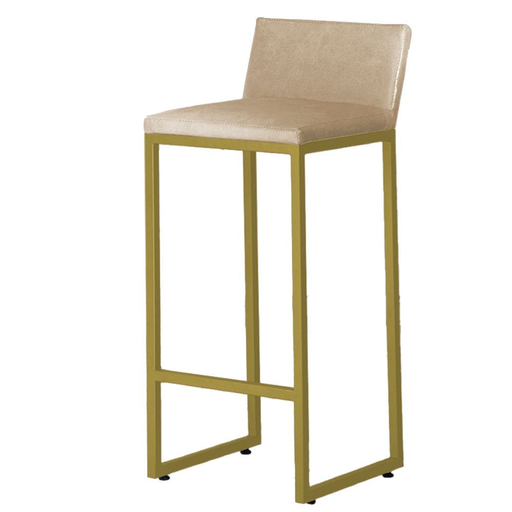 Banqueta Alta Dani Reforçada Decorativa Balcão Bancada Cozinha Bar Base Dourada Courino