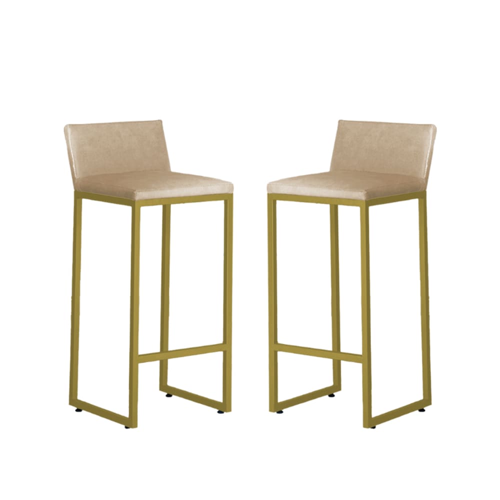 Kit 2 Banquetas Alta Dani Reforçada Decorativa Balcão Bancada Cozinha Bar Base Dourada Courino