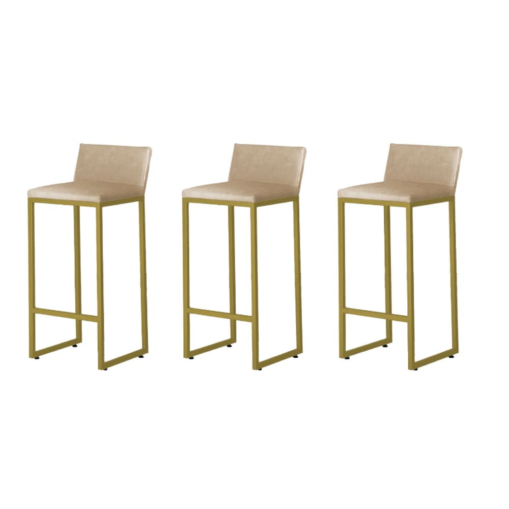Kit 3 Banquetas Alta Dani Reforçada Decorativa Balcão Bancada Cozinha Bar Base Dourada Courino