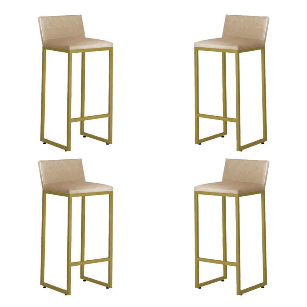 Kit 4 Banquetas Alta Dani Reforçada Decorativa Balcão Bancada Cozinha Bar Base Dourada Courino
