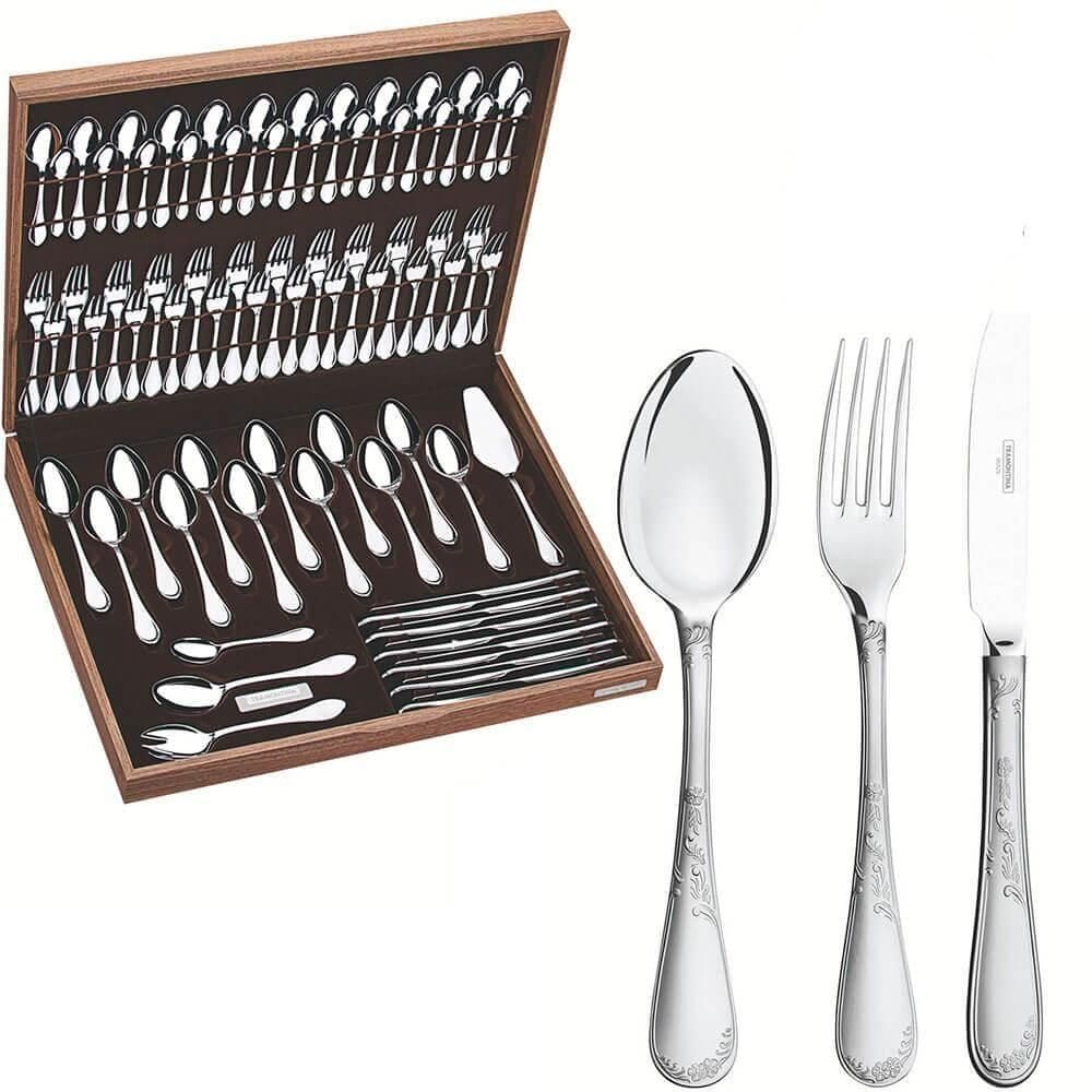 Faqueiro Tramontina Renascença Em Aço Inox Com Facas Detalhes Em Alto Relevo No Cabo 76pç 66929300