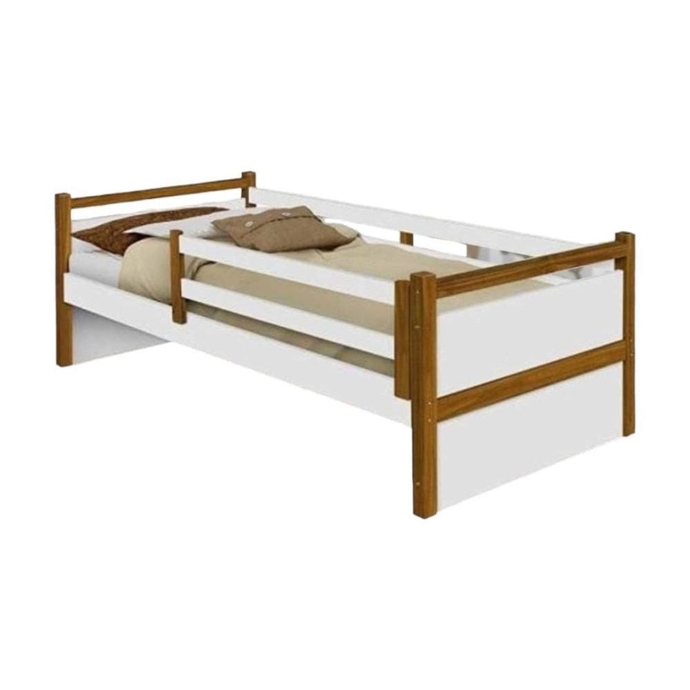 Cama Solteiro Bianca Branca e néctar das flores com Pés em Madeira