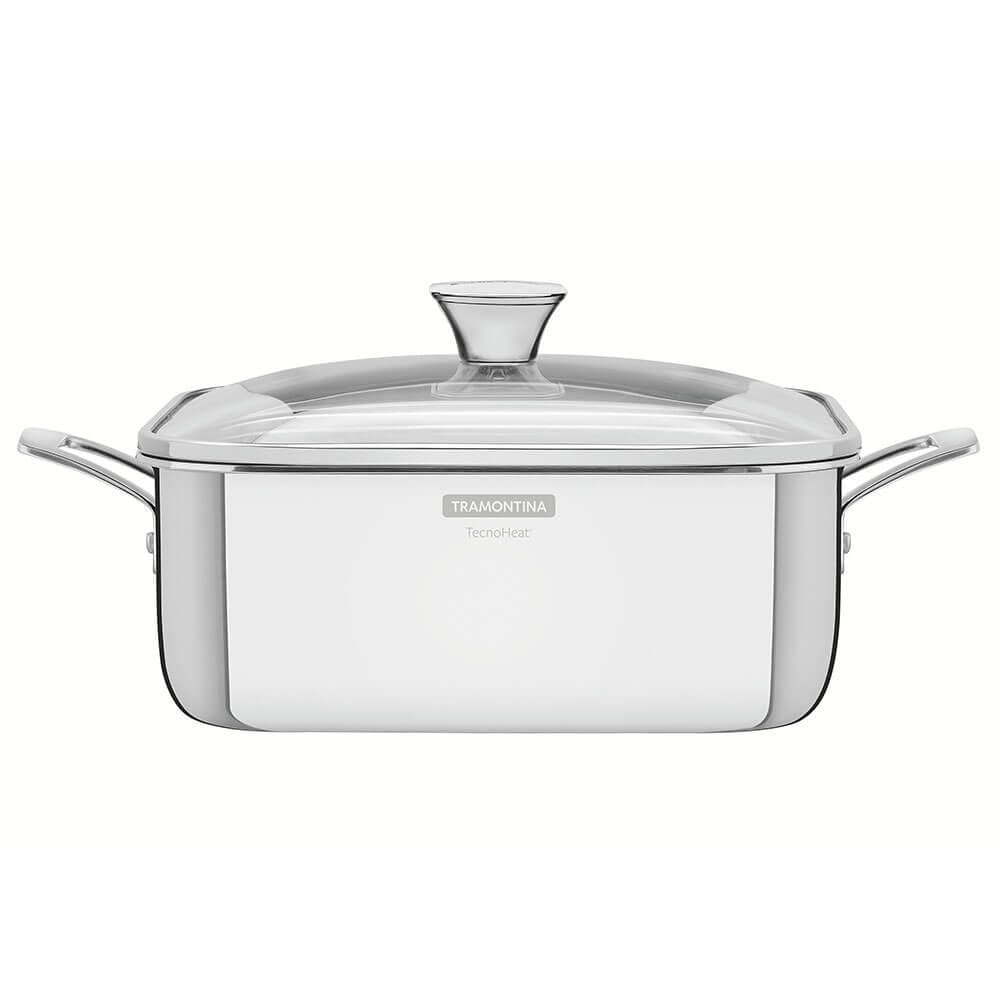Caçarola Tramontina Grano Quadrada 4 L Aço Inox Suporte P/ Tampa Corpo Triplo e Tampa Vidro 62144220