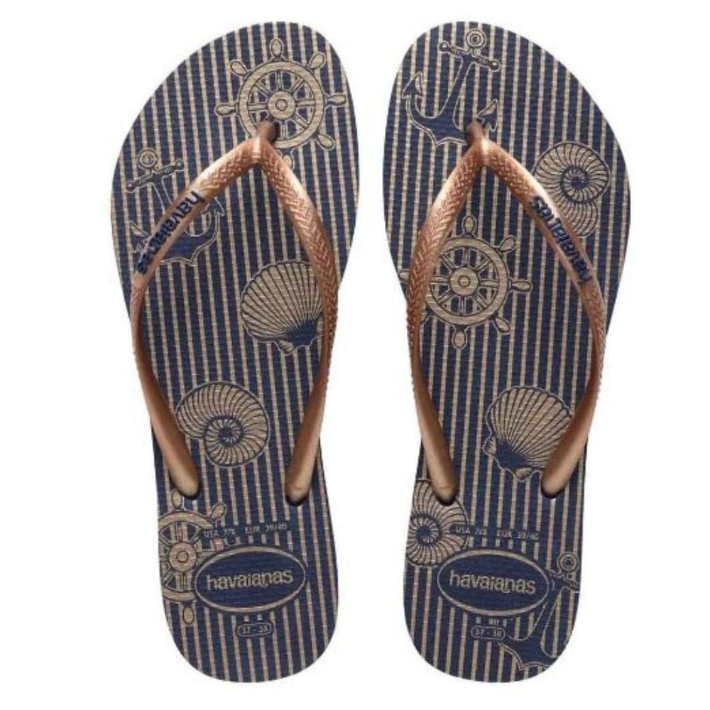 Chinelo Havaianas Slim Nautical Feminino Listras Marinho 2356