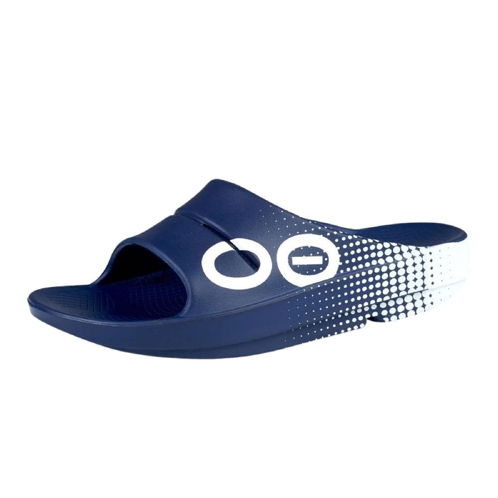 Escorregador de recuperação OOFOS OOahh Sport Navy Matrix tamanho 9/7