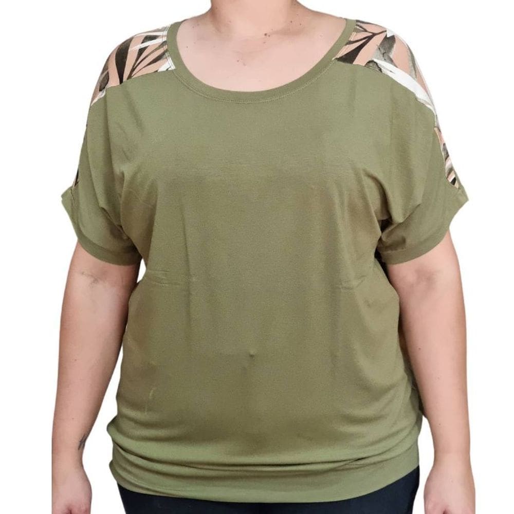 Blusa Feminina MC Un Joo Verde Detalhes Plus Size