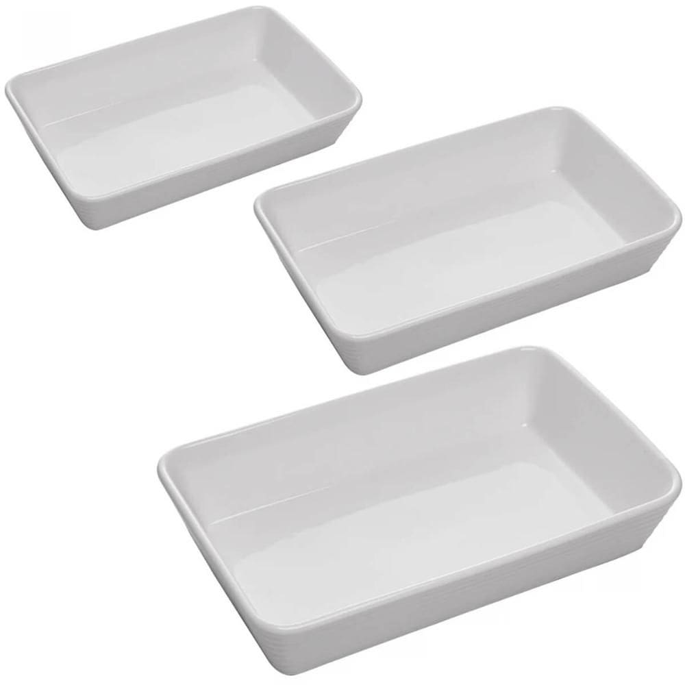 Jogo 3 Refratários Línea Branco Porcelana Lyor Travessas Servir 1,5L 1L 750ml