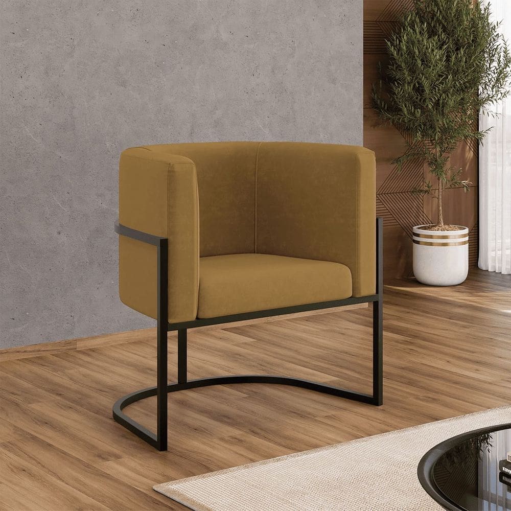 Poltrona Decorativa Lua em Suede com Base de Metal Black