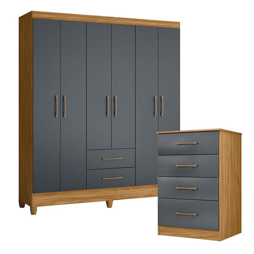 Guarda Roupa Casal Panamá e Cômoda MS913 Freijó Cinza  – Moval