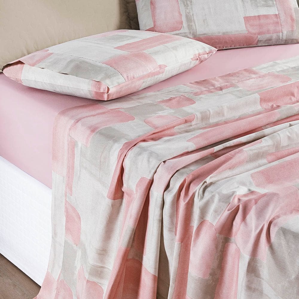 Jogo Cama Lençol Maris Queen Percalle 200 Fios Estampado 4 Peças Quadri Rosê