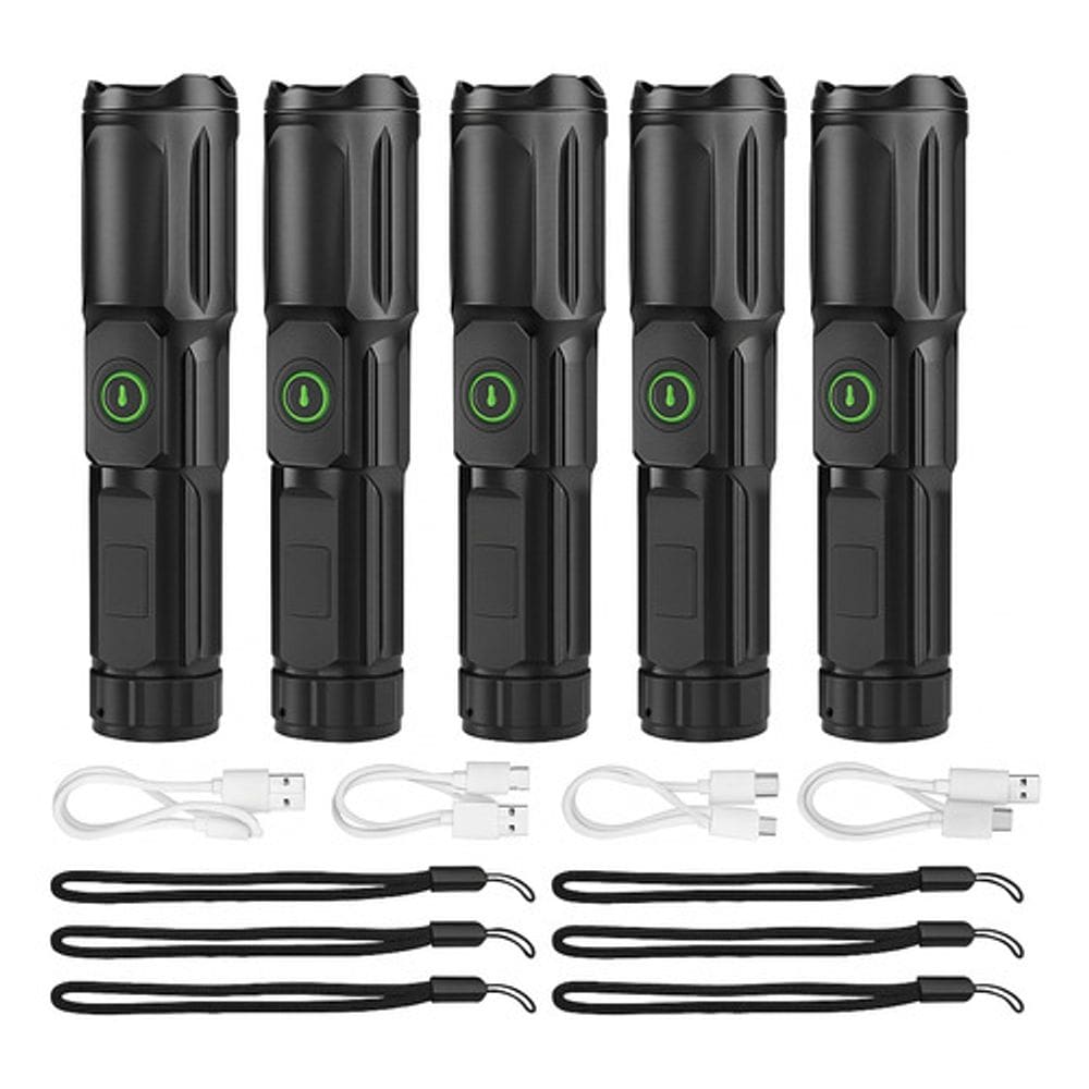 Kit 5 Lanternas Usb Recarregável Mais Potente Luz Caça Led