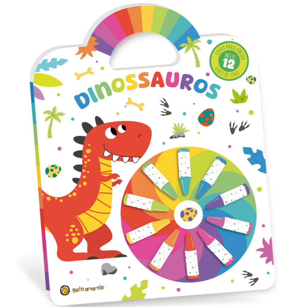 Cata-Vento Colorido - Dinossauros: Livro Para Pintar C/ 12 Giz De Cera