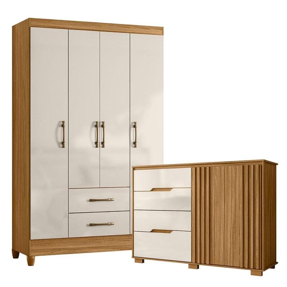 Guarda Roupa Solteiro Paraty e Cômoda Texas Freijó Off White - Moval