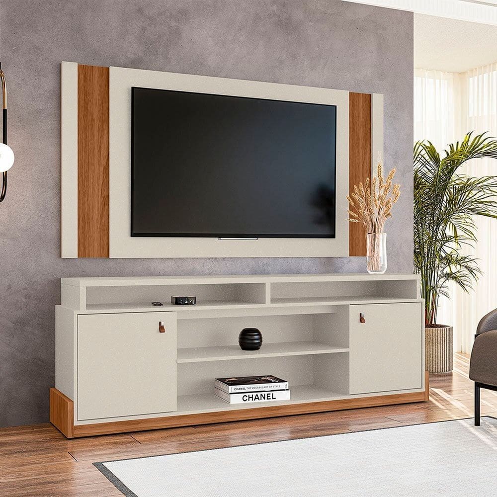 Rack com Painel para TV até 65 Polegadas Montana Pérola Metalizado/Cinamomo Mel