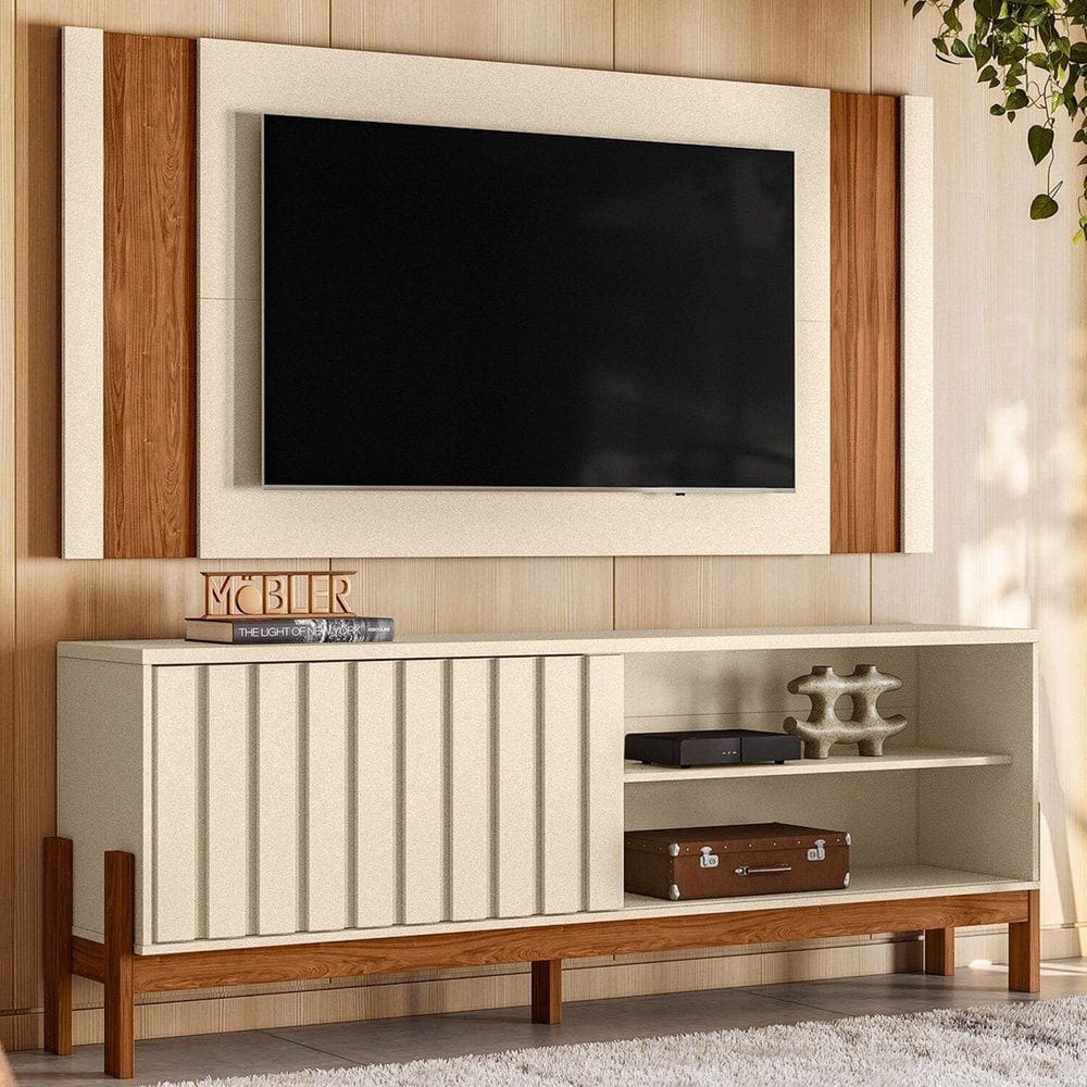 Rack com Painel para Tv até 65 Polegadas New Aurora Perola Metalizado/ Cinamomo Mel