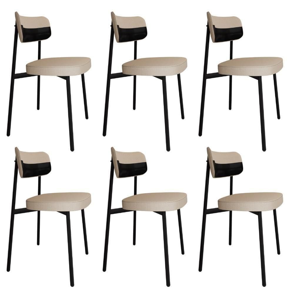 Cadeira Alloa Fixa Com 4 Pés 50 X 44,7 X 83,8 Cm Com 6 Un. Corriente Areia- Courino Preto