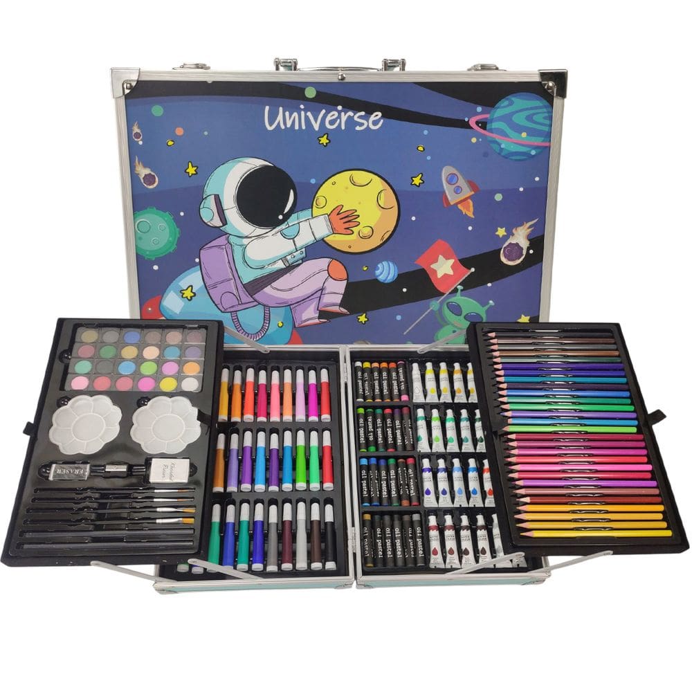 Maleta De Pintura Infantil Criança Kit Escolar Estojo 145 Peças Arte Desenho Colorir Lapis Pincel Tinta Colorida