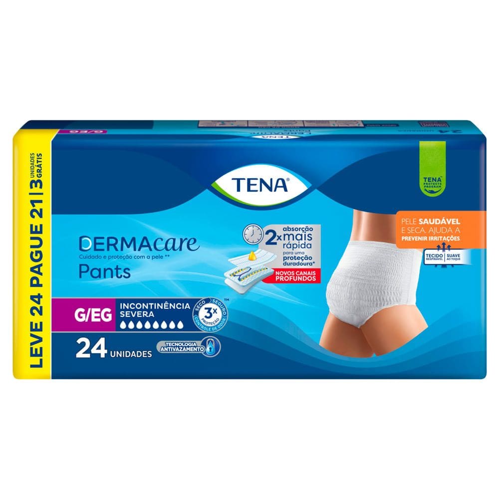Roupa Íntima Tena Dermacare Pants Tamanho G/EG Leve 24 e Pague 21 Unidades Descartáveis
