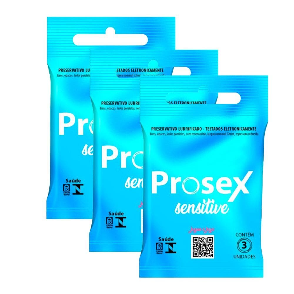 Kit 3 Preservativo Prosex Sensitive Lubrificado 3 Unidades