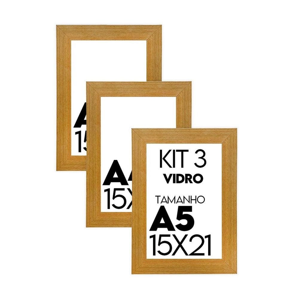 Porta Retrato de Vidro 15x21cm Kit com 3 Unidades