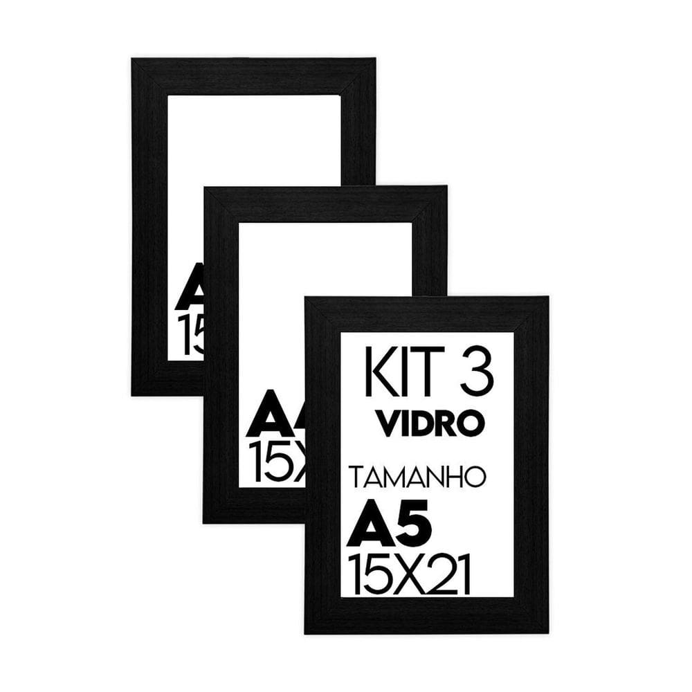 Porta Retrato de Vidro 15x21cm Kit com 3 Unidades