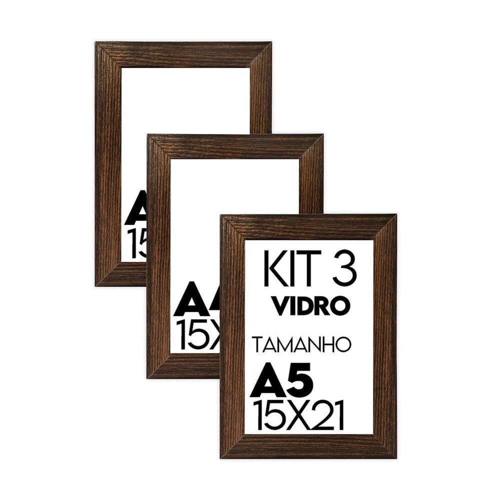 Porta Retrato de Vidro 15x21cm Kit com 3 Unidades