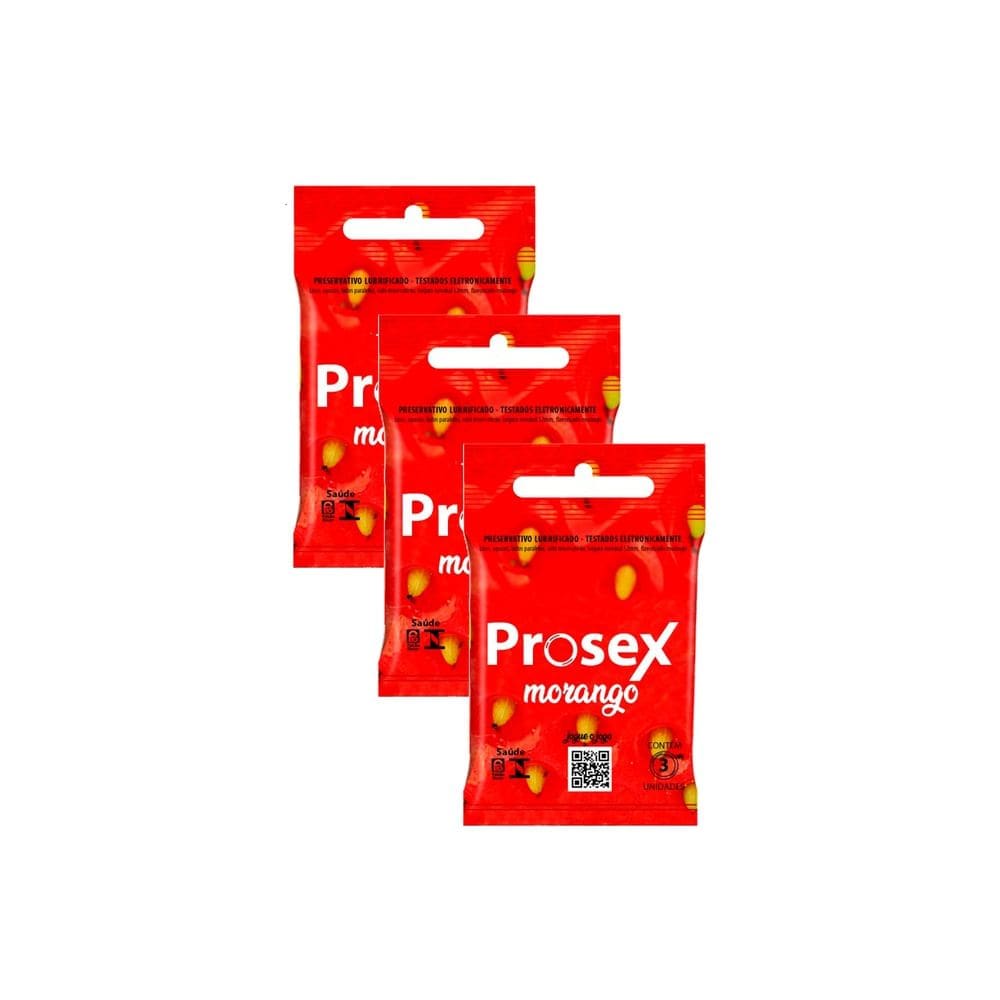 Kit 3 Preservativo Prosex Morango Lubrificado 3 Unidades