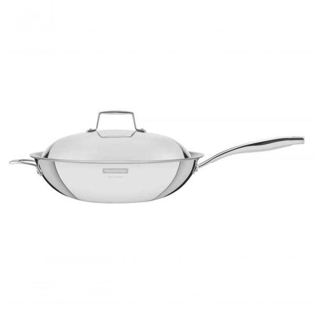 Wok Tramontina Grano 32cm Em Inox Com Corpo Triplo E Revestimento Interno Em Antiaderente