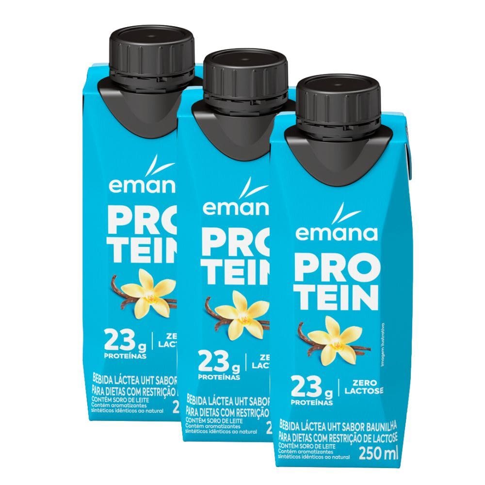 Kit 3 Bebida Láctea Emana Protein Sabor Baunilha com 23g de Proteínas 250ml