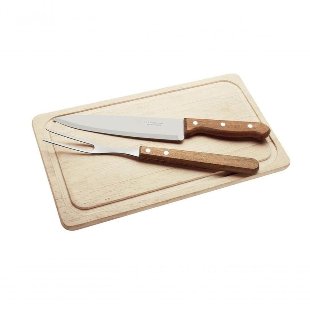 Jogo Para Churrasco Tramontina 3 Peças Com Cabos De Madeira