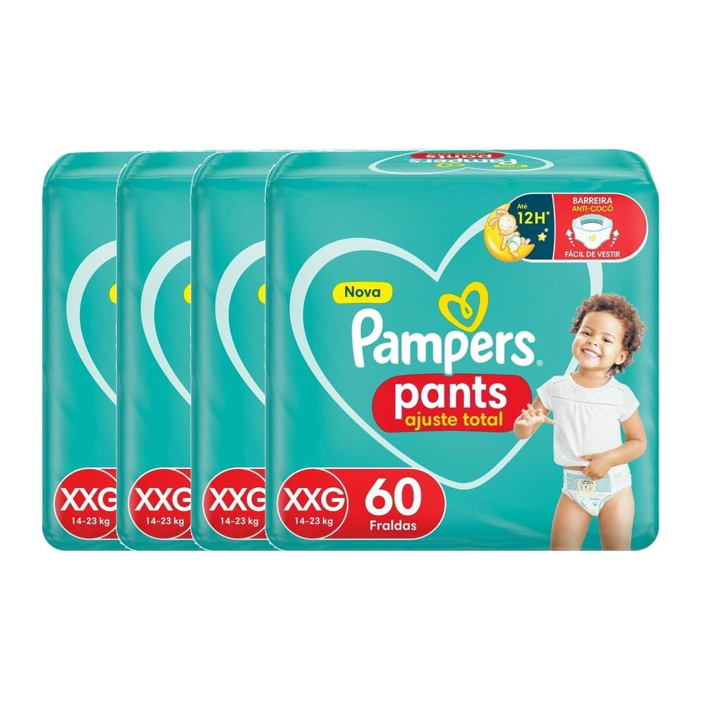 Kit 4 Fralda Pampers Pants Ajuste Total Tamanho XXG com 60 Unidades