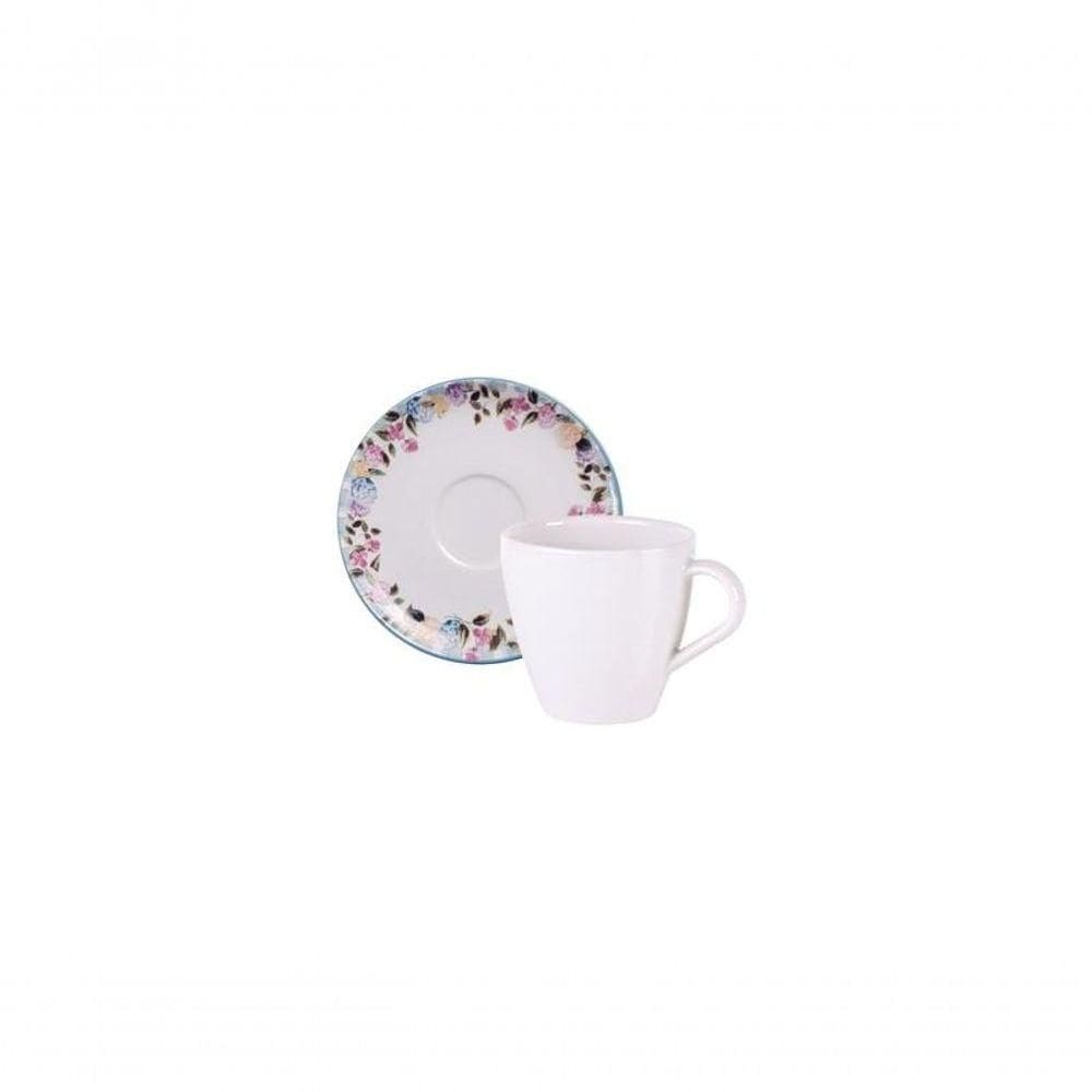 Conjunto Xícara E Pires De Chá Tramontina Aura 200ml 2 Peças Em Porcelana Decorada