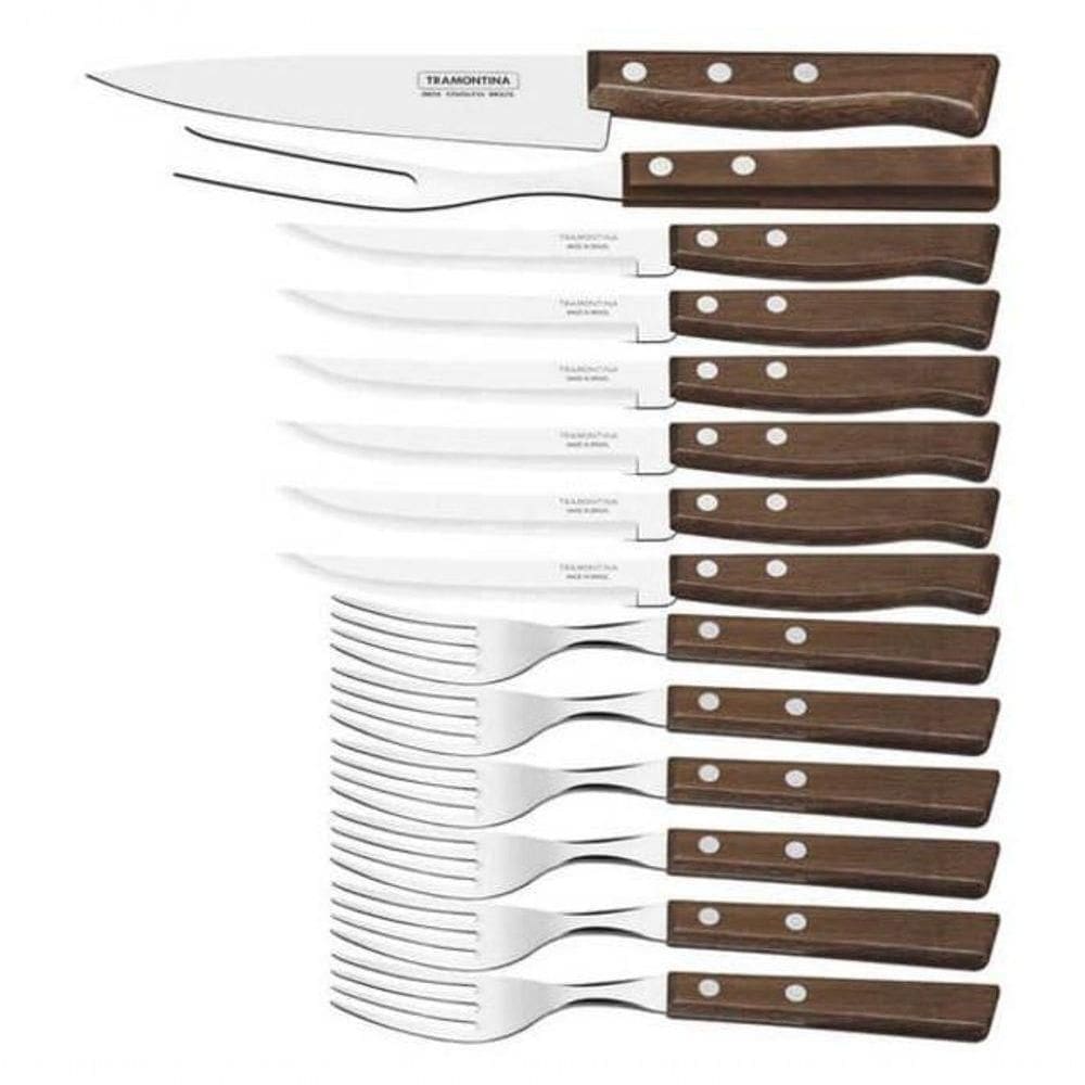 Jogo De Churrasco Tramontina Cabo De Madeira Natural 14 Peças