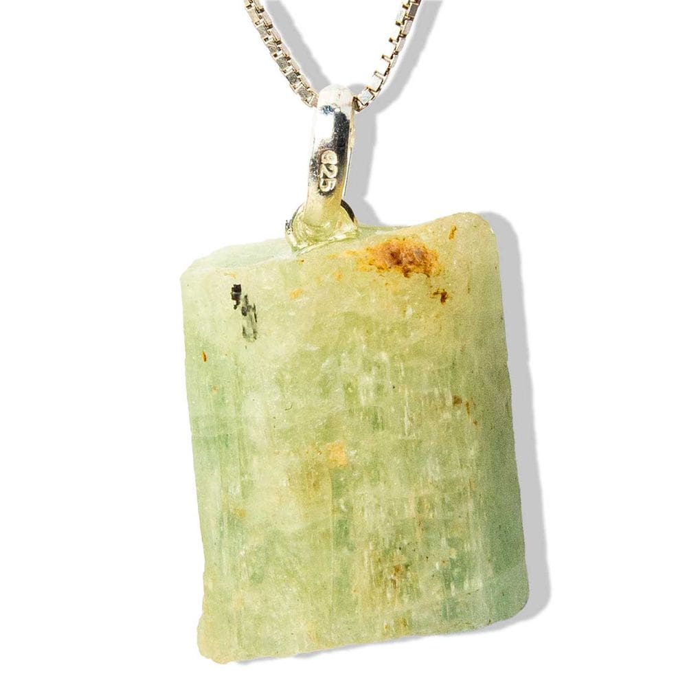 Colar Canudo Água Marinhas Bruto Natural Pino Prata 950