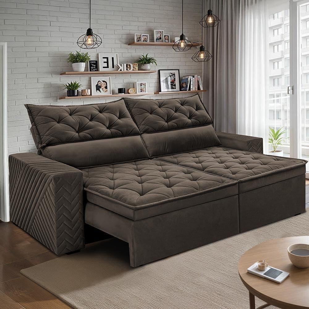 Sofá Retrátil E Reclinável 2,00m Essence. Velusoft Cama Inbox Café