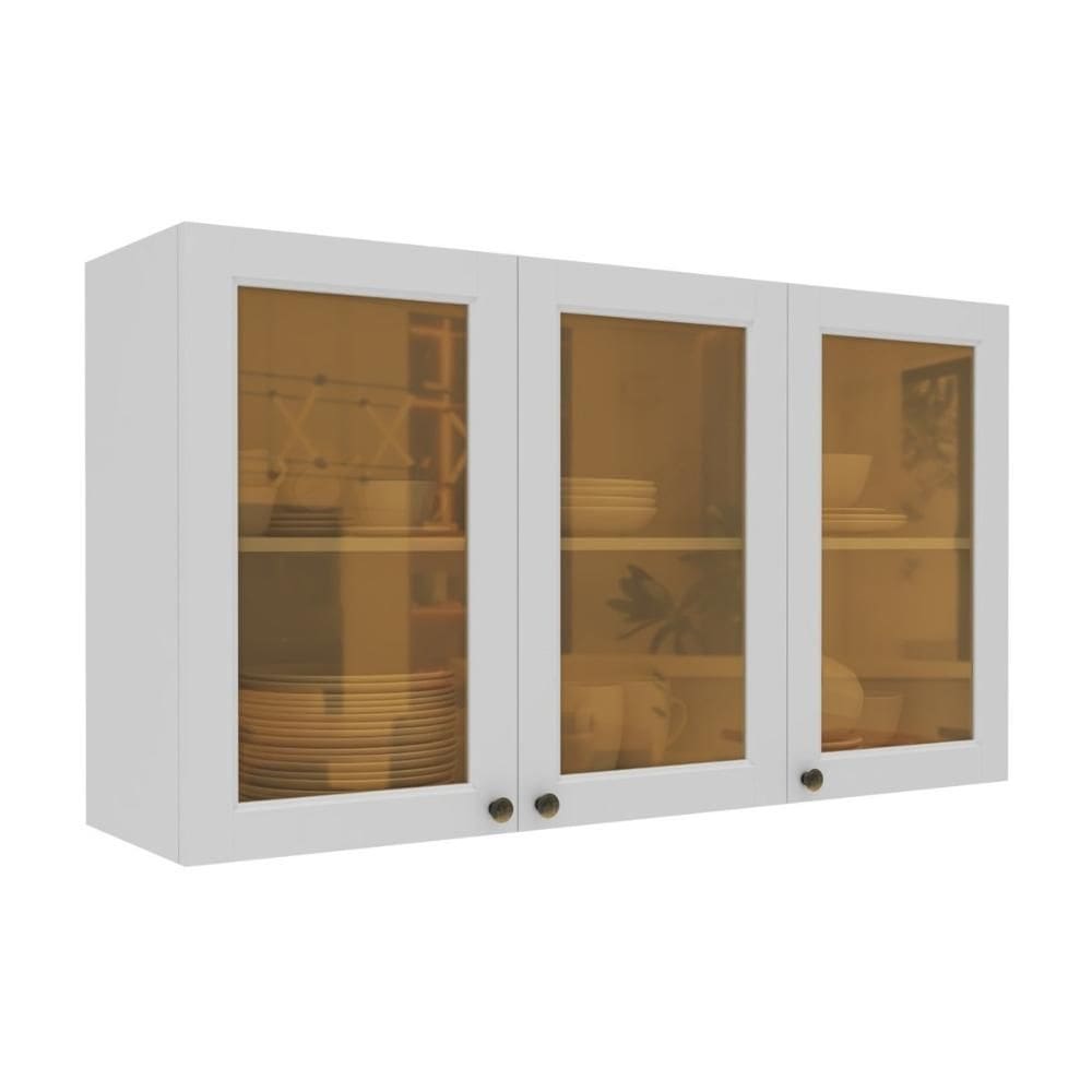 Armário de Cozinha Americana Aéreo 120cm 3 Portas com Vidros Multimóveis CR20488