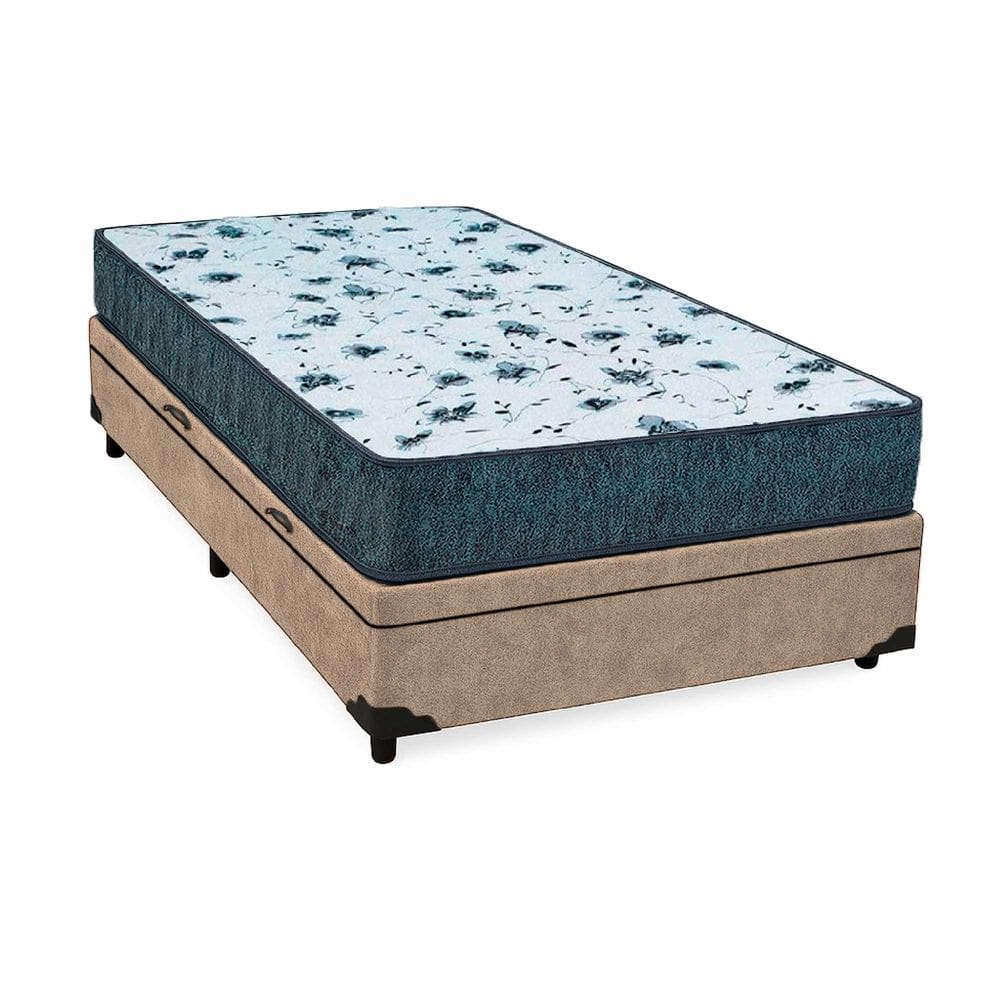 Cama Box Baú Solteiro 88 Suede Bege Com Colchão Alegro Espuma D28 Cinza 58x88x188