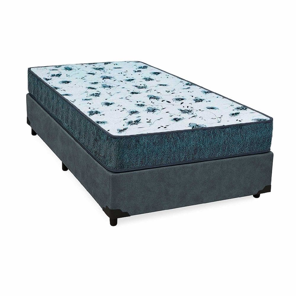 Cama Box Solteiro 88 Suede Cinza Com Colchão Alegro Bello Box Espuma D28 Cinza 57x88x188