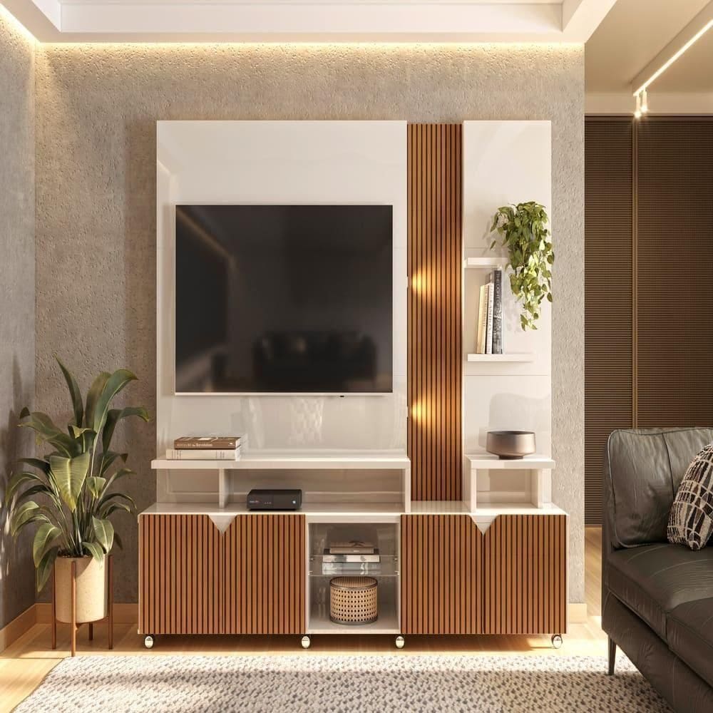 Painel Prateleira Cuba Off White-tauari Ripado 3d