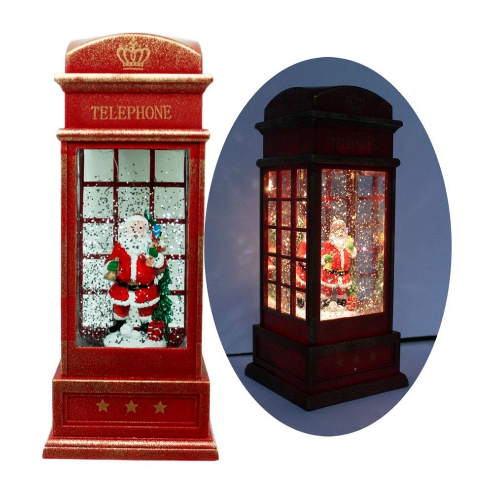 Cabine Telefone Inglês Papai Noel Natal LEDs Musical De 26cm