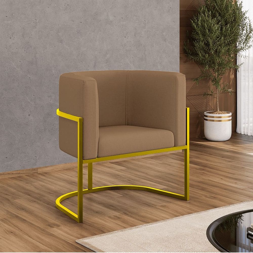 Poltrona Veludo Decorativa Lua Recepção Base de Ferro Gold