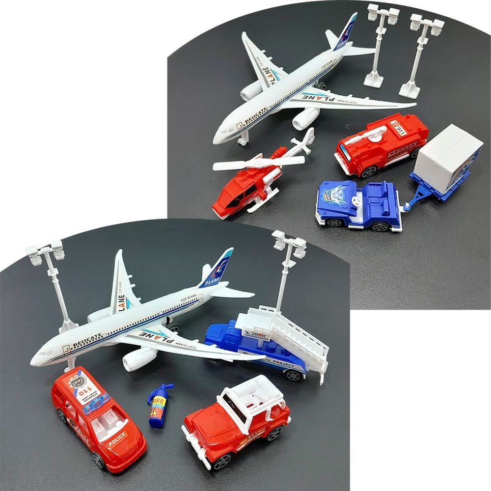 Kit Brinquedo Aeroporto Com 14Pçs Helicóptero Avião Carrinho