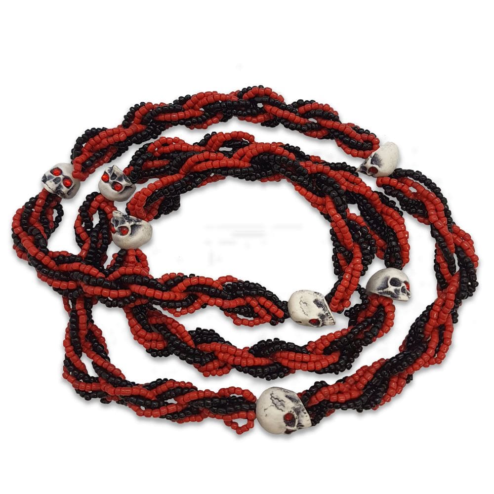 Guia Brajá 8 fios Caveira Firma Preta e Vermelha 70 cm