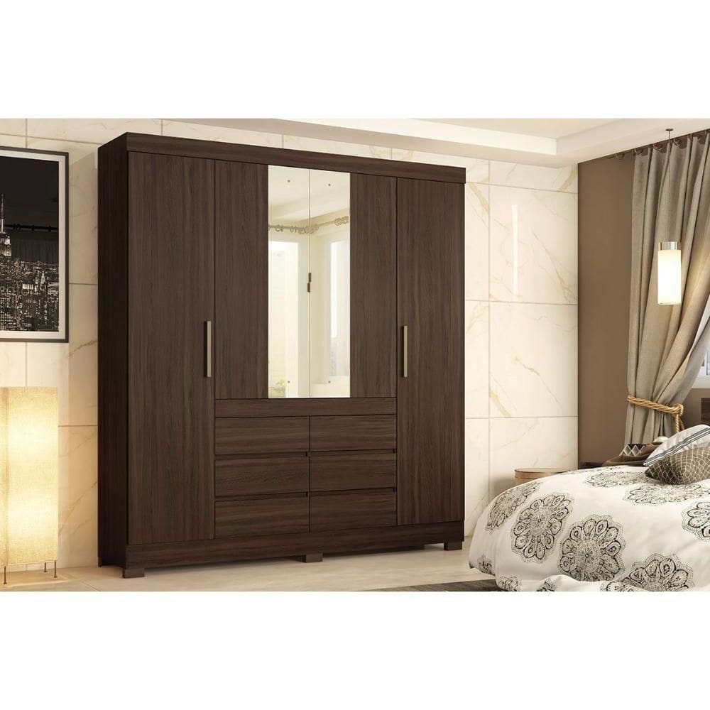Guarda Roupa Casal 4 Portas (2 C/ Espelho) E 6 Gavetas Cádis Cafe Touch - Demóbile